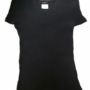 Chanel Black Textured Short Sleeve Top